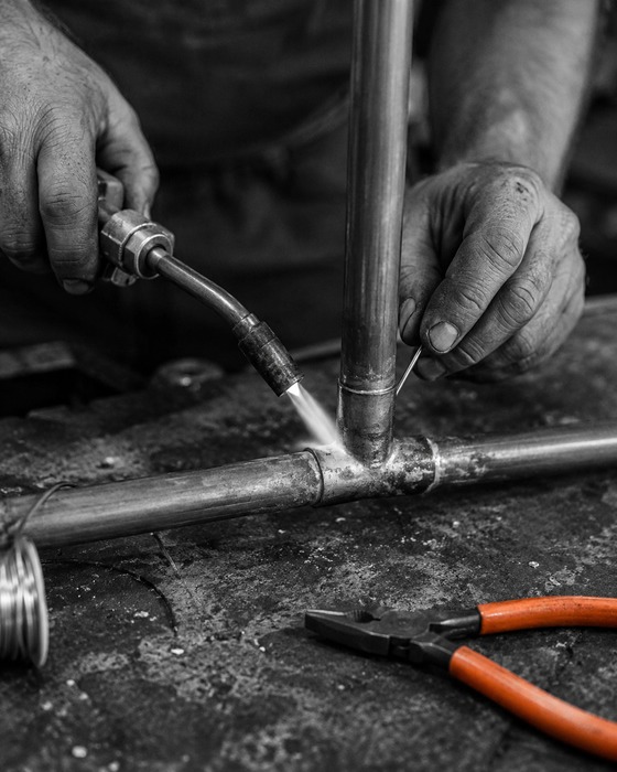 Plumbing tradesperson at work, detail shot